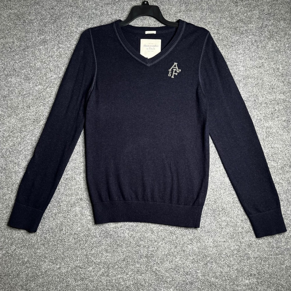 Abercrombie Fitch Men Muscle Fit V-Neck Sweater Blue Cotton Wool Cashmere‎ M